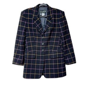 VINTAGE LAUREL ESCADA Virgin Wool Single Breasted Windowpane Plaid Blazer, Sz 36